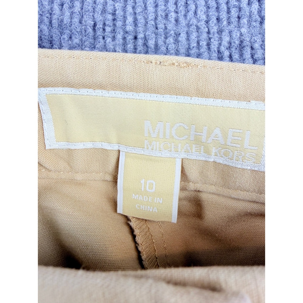 Michael Kors Womens Beige Gold Zip Ankle Pants Size 10 Cotton Blend Tapered Leg - Picture 3 of 8